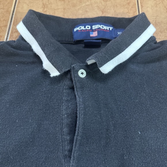 Vintage Polo Ralph Lauren Black White Tipped Long Sleeve Rugby Shirt Flag Sz XL - Picture 4 of 9